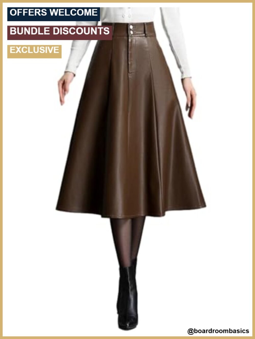 High Waisted PU Leather Midi Skirt A-Line Ruffle Vintage Fall Winter